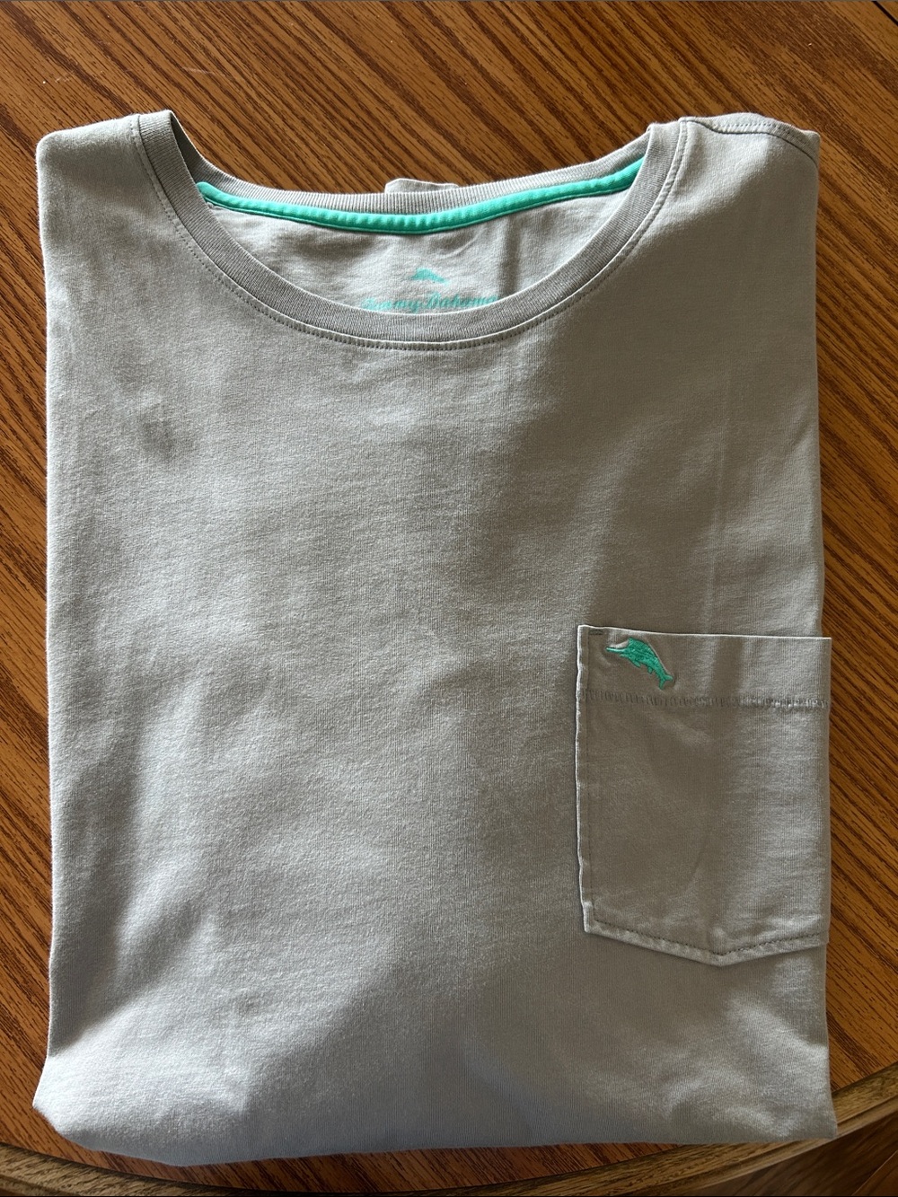Tommy Bahama Light Gray Pocket Tee with Teal Accent